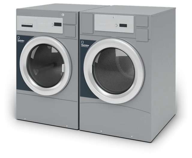 Lavarropas y secarropas Electrolux Professional myPRO de 12 kilos, una al lado de la otra